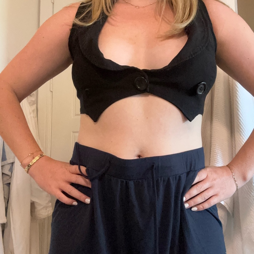 Black Cropped Vest with Button Detail